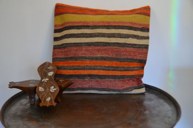 Turkish Rug Pillow, Carpet Woven Cushion, Decorative pillow, Vintage Rug Pillow, Multi color pillow